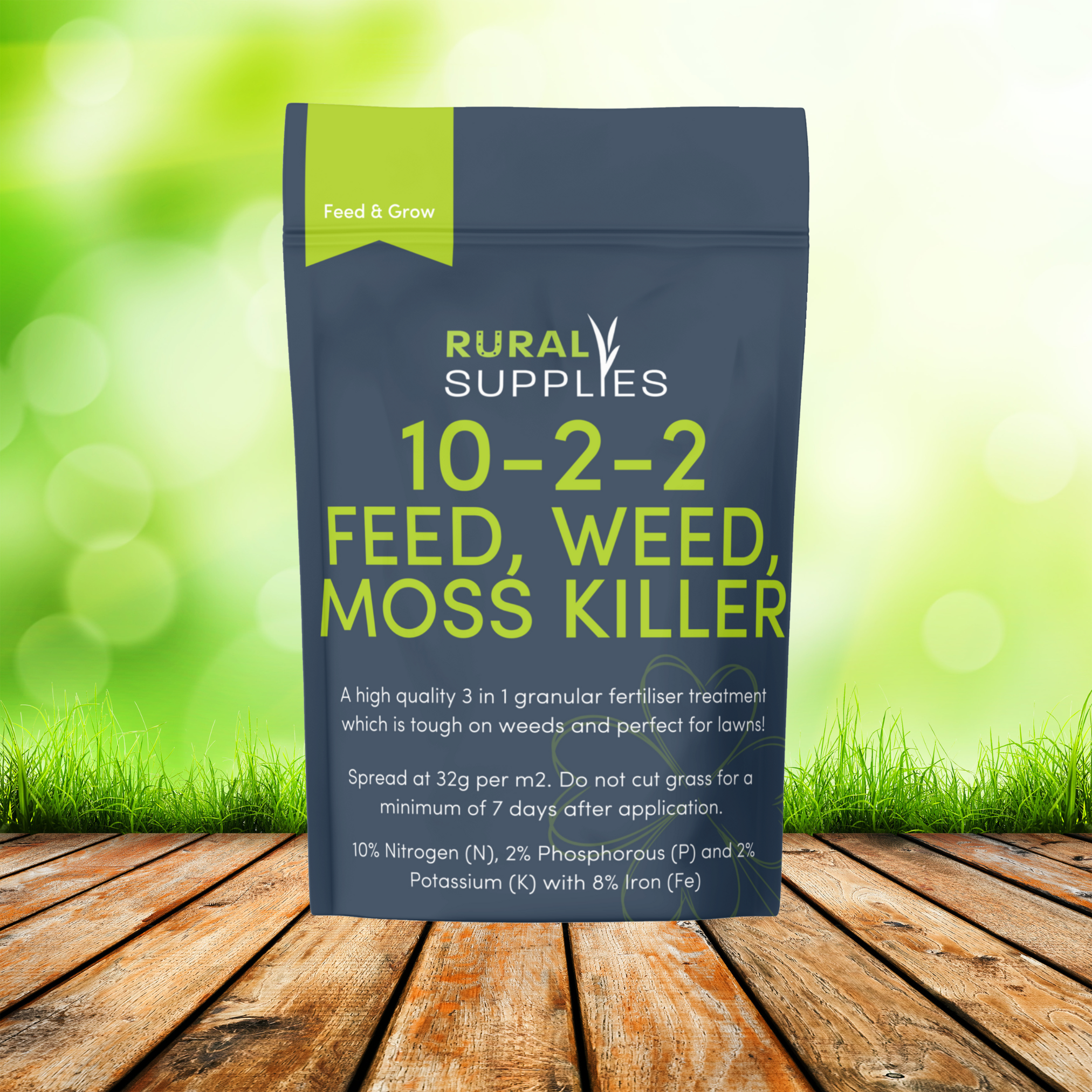 Lawn Feed, Weed & Moss Fertiliser 10-2-2 pouch